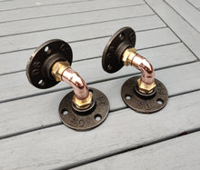 Load image into Gallery viewer, Compact Rustic Shelf & Industrial Copper Pipe Shelf Brackets