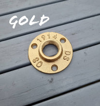 Load image into Gallery viewer, Coloured Cast Iron Aluminium Flanges & Brass Couplings | Industrial Pipe Fitting | Steampunk | Decorative Pipe Hardware Decor | Pipe Connect