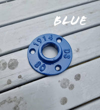 Load image into Gallery viewer, Coloured Cast Iron Aluminium Flanges & Brass Couplings | Industrial Pipe Fitting | Steampunk | Decorative Pipe Hardware Decor | Pipe Connect