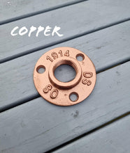 Load image into Gallery viewer, Coloured Cast Iron Aluminium Flanges & Brass Couplings | Industrial Pipe Fitting | Steampunk | Decorative Pipe Hardware Decor | Pipe Connect