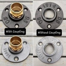 Load image into Gallery viewer, Coloured Cast Iron Aluminium Flanges & Brass Couplings | Industrial Pipe Fitting | Steampunk | Decorative Pipe Hardware Decor | Pipe Connect