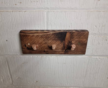 Load image into Gallery viewer, 45 Degree Copper Pipe Coat/ Towel Hooks, with Rustic Backboard (15mm copper pipe & reclaimed wood)