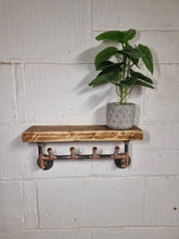 Load image into Gallery viewer, Copper Pipe Coat/ Towel Hooks, with Rustic Shelf (Reclaimed Wood)
