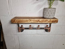 Load image into Gallery viewer, Copper Pipe Coat/ Towel Hooks, with Rustic Shelf (Reclaimed Wood)