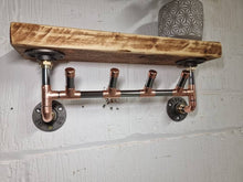 Load image into Gallery viewer, Copper Pipe Coat/ Towel Hooks, with Rustic Shelf (Reclaimed Wood)