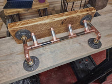 Load image into Gallery viewer, Copper Pipe Coat/ Towel Hooks, with Rustic Shelf (Reclaimed Wood)
