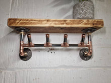 Load image into Gallery viewer, Copper Pipe Coat/ Towel Hooks, with Rustic Shelf (Reclaimed Wood)