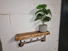 Load image into Gallery viewer, Copper Pipe Coat/ Towel Hooks, with Rustic Shelf (Reclaimed Wood)