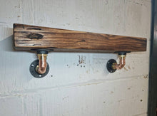 Load image into Gallery viewer, Chunky Rustic Shelf & Industrial Designed Copper Pipe Shelf Brackets - Industrial/ Reclaimed Wood/ Steampunk/ Modern