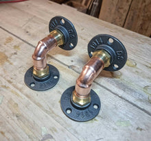 Load image into Gallery viewer, Chunky Rustic Shelf & Industrial Designed Copper Pipe Shelf Brackets - Industrial/ Reclaimed Wood/ Steampunk/ Modern