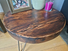 Load image into Gallery viewer, Chunky Round Rustic Side/ Coffee Table, with Steel Hairpin Legs | Farmhouse Furniture | Reclaimed Wood | Industrial End Table | Chic Decor