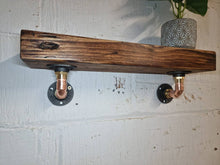 Load image into Gallery viewer, Chunky Rustic Shelf & Industrial Designed Copper Pipe Shelf Brackets - Industrial/ Reclaimed Wood/ Steampunk/ Modern