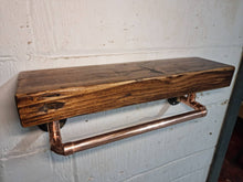 Load image into Gallery viewer, Chunky Rustic Shelf & Copper Pipe Rail | Scandinavian Redwood | Industrial Shelf | Wall Mounted Shelving Unit | Farmhouse Decor | Steampunk