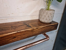 Load image into Gallery viewer, Chunky Rustic Shelf & Copper Pipe Rail | Scandinavian Redwood | Industrial Shelf | Wall Mounted Shelving Unit | Farmhouse Decor | Steampunk