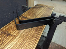 Load image into Gallery viewer, Coloured Raw Steel Shelf Brackets & Rustic Shelf | Industrial Shelf | Reclaimed Wood | Steam Punk Style | Industrial Wall Shelving | Pipe
