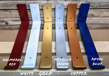 Load image into Gallery viewer, Coloured Raw Steel Shelf Brackets & Rustic Shelf | Industrial Shelf | Reclaimed Wood | Steam Punk Style | Industrial Wall Shelving | Pipe