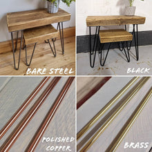 Load image into Gallery viewer, Chunky Rustic Nest of Tables, supported by Steel Hairpin Legs (Reclaimed Wood)