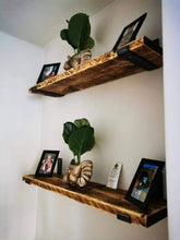 Load image into Gallery viewer, Coloured Rustic Shelves & Raw Steel Shelf Brackets | Reclaimed Wood | Scaffold Boards | Home Decor | Wall Mounted Shelves
