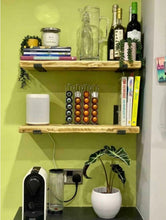 Load image into Gallery viewer, Coloured Rustic Shelves & Raw Steel Shelf Brackets | Reclaimed Wood | Scaffold Boards | Home Decor | Wall Mounted Shelves