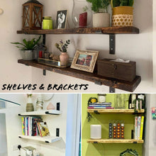 Load image into Gallery viewer, Coloured Rustic Shelves & Raw Steel Shelf Brackets | Reclaimed Wood | Scaffold Boards | Home Decor | Wall Mounted Shelves