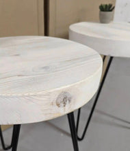 Load image into Gallery viewer, Chunky Round Rustic Side/ Coffee Table, with Steel Hairpin Legs | Farmhouse Furniture | Reclaimed Wood | Industrial End Table | Chic Decor