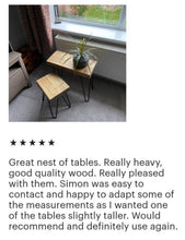 Load image into Gallery viewer, Chunky Rustic Nest of Tables, supported by Steel Hairpin Legs (Reclaimed Wood)