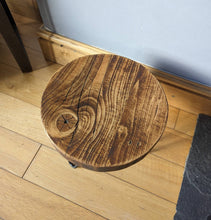 Load image into Gallery viewer, Chunky Round Milking Stool/ Side Table, with Steel Hairpin Legs| Farmhouse Furniture | Reclaimed Wood | Industrial End Table | Chic Decor