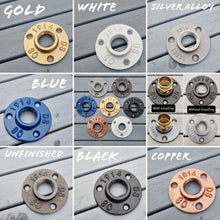 Load image into Gallery viewer, Coloured Cast Iron Aluminium Flanges & Brass Couplings | Industrial Pipe Fitting | Steampunk | Decorative Pipe Hardware Decor | Pipe Connect