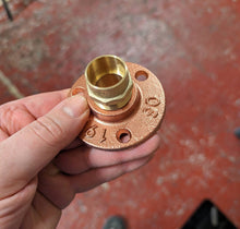 Load image into Gallery viewer, Coloured Cast Iron Aluminium Flanges & Brass Couplings | Industrial Pipe Fitting | Steampunk | Decorative Pipe Hardware Decor | Pipe Connect