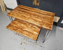 Load image into Gallery viewer, Chunky Rustic Desk, with Retractable Keyboard Shelf & Steel Hairpin Legs| Scandinavian Redwood| Reclaimed Wood