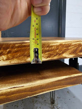 Load image into Gallery viewer, Chunky Rustic Desk, with Retractable Keyboard Shelf & Steel Hairpin Legs| Scandinavian Redwood| Reclaimed Wood