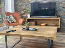 Load image into Gallery viewer, Chunky Rustic Rectangular Coffee Table, with Raw Steel Box Legs| Scandinavian Redwood