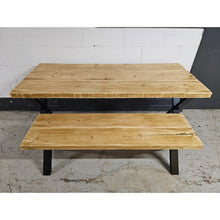 Load image into Gallery viewer, Chunky Rustic Dining Table & Bench Set, with Black X Frame Legs | Scandinavian Redwood | Farmhouse Furniture
