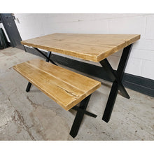 Load image into Gallery viewer, Chunky Rustic Dining Table & Bench Set, with Black X Frame Legs | Scandinavian Redwood | Farmhouse Furniture