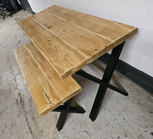 Load image into Gallery viewer, Chunky Rustic Dining Table & Bench Set, with Black X Frame Legs | Scandinavian Redwood | Farmhouse Furniture