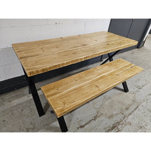 Load image into Gallery viewer, Chunky Rustic Dining Table & Bench Set, with Black X Frame Legs | Scandinavian Redwood | Farmhouse Furniture
