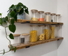 Load image into Gallery viewer, Coloured Rustic Shelves & Raw Steel Shelf Brackets | Reclaimed Wood | Scaffold Boards | Home Decor | Wall Mounted Shelves