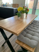 Load image into Gallery viewer, Chunky Rustic Dining Table & Bench Set, with Black X Frame Legs | Scandinavian Redwood | Farmhouse Furniture