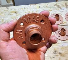 Load image into Gallery viewer, Coloured Cast Iron Aluminium Flanges & Brass Couplings | Industrial Pipe Fitting | Steampunk | Decorative Pipe Hardware Decor | Pipe Connect