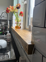 Load image into Gallery viewer, Thin Window Sills, with Front Lip & Corner Notches | Window Ledge Shelf | Farmhouse Decor | Wood Display Stand | Bathroom Sill | Rustic