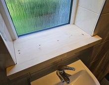 Load image into Gallery viewer, Rustic Window Sills, with Front Lip & Corner Notch Covers | Window Ledge Shelf | Farmhouse Decor | Wood Display Stand | Bathroom Sill