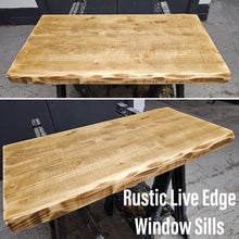 Load image into Gallery viewer, Live Edge Rustic Window Sills, with Front Lip | Window Ledge Shelf | Farmhouse Decor | Wood Display Stand | Bathroom Sill | Plant Stand