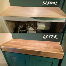 Load image into Gallery viewer, Rustic Cupboard Top, with Front Lip | Rustic Cupboard Top | Tabletop | Reclaimed Wood | Farmhouse Decor | Kitchen Shelving | Cupboards