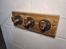 Load image into Gallery viewer, Copper Pipe Coat/ Towel Hooks, with Rustic Back Board