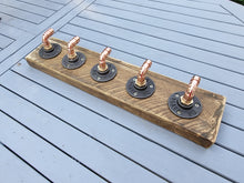 Load image into Gallery viewer, Copper Pipe Coat/ Towel Hooks, with Rustic Back Board