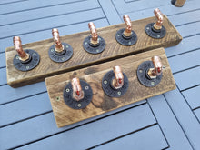 Load image into Gallery viewer, Copper Pipe Coat/ Towel Hooks, with Rustic Back Board