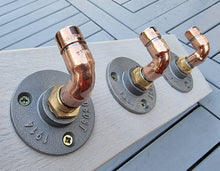 Load image into Gallery viewer, Copper Pipe Coat/ Towel Hooks, with Rustic Back Board