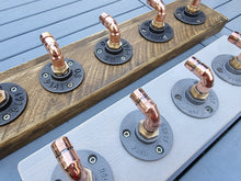 Load image into Gallery viewer, Copper Pipe Coat/ Towel Hooks, with Rustic Back Board