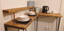 Load image into Gallery viewer, Two-Tier Corner Breakfast Bar, with Steel Hairpin Legs