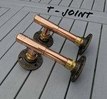 Load image into Gallery viewer, Industrial Designed Chrome, Copper Pipe, Raw Steel & Cast Iron Shelf Brackets